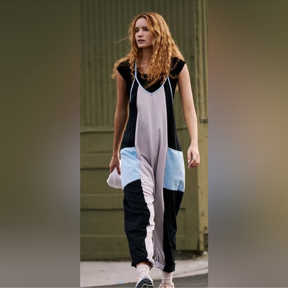 Free People Black and Blue Jumpsuit Relaxed Fit Sleeveless